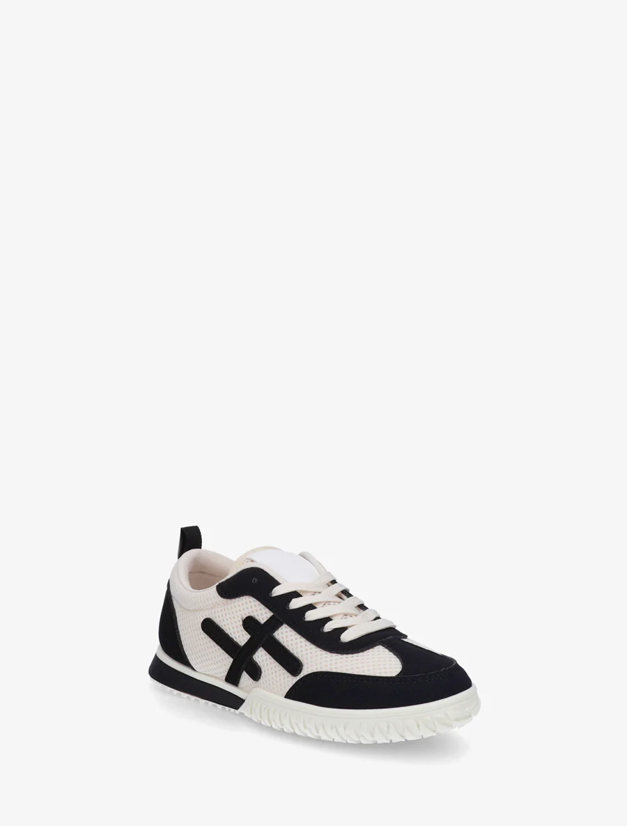 Sneakers van twee materialen met fantasiebanden - Zwart - Image 2
