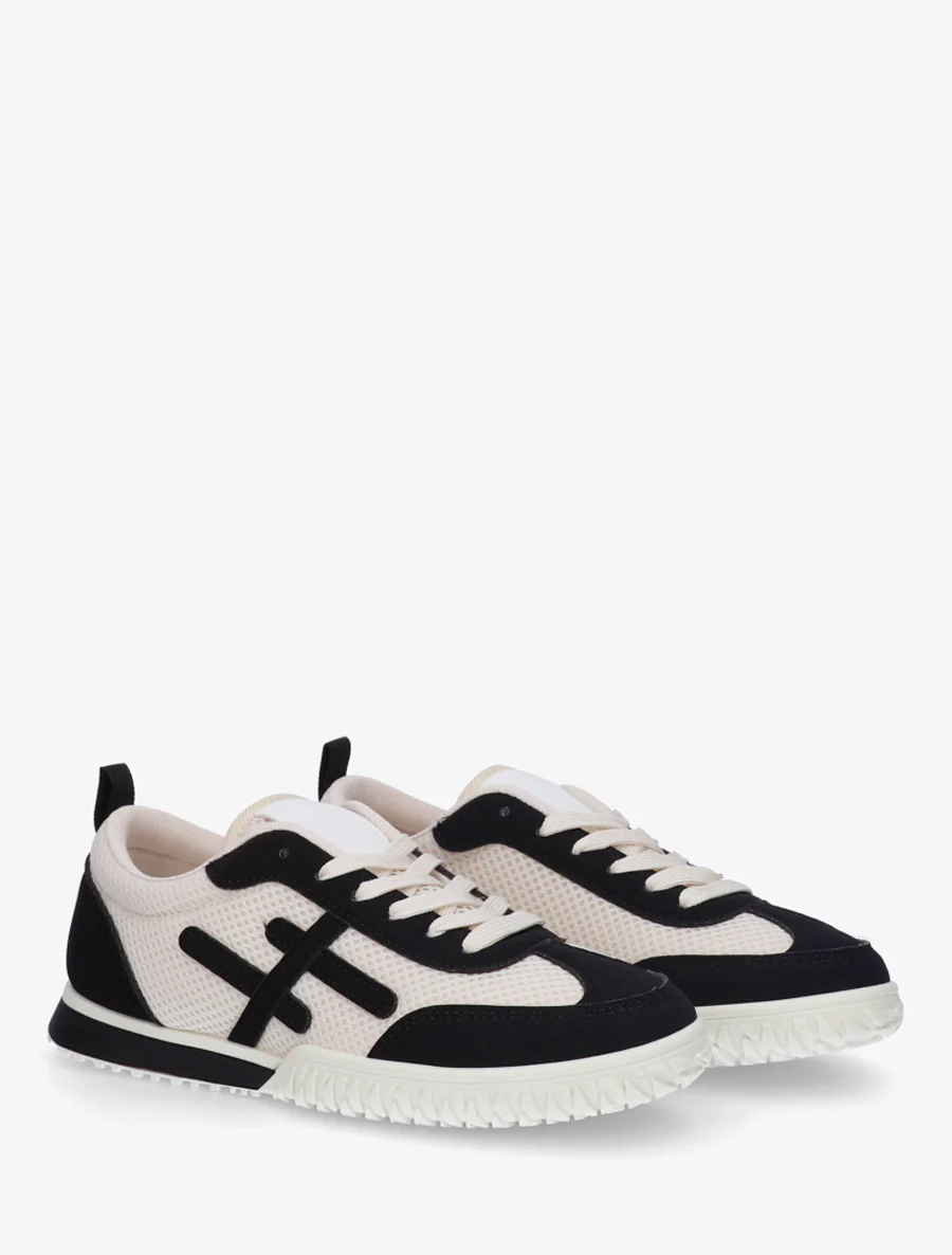 Sneakers van twee materialen met fantasiebanden - Zwart - Image 4