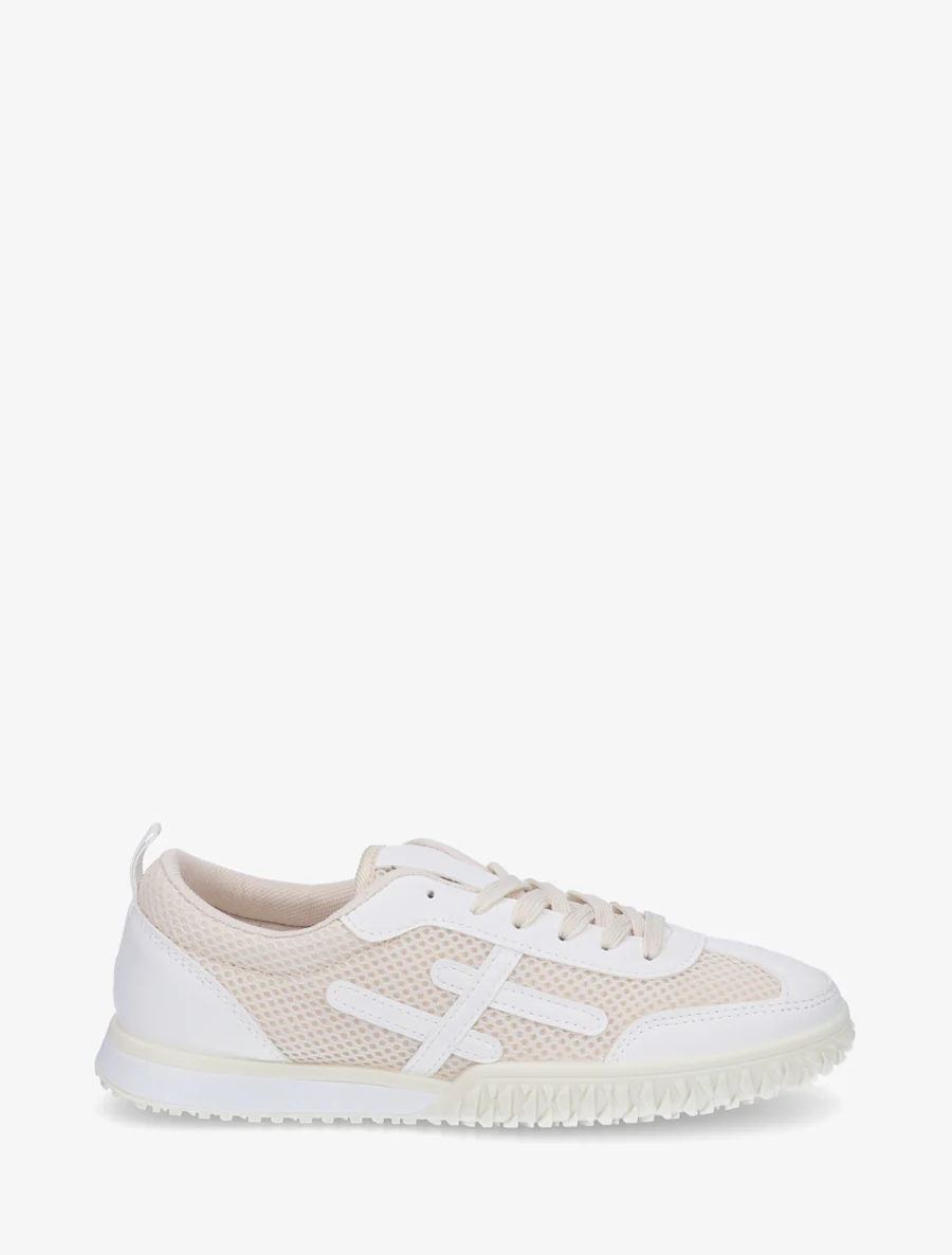 Sneakers van twee materialen met fantasiebanden - Wit