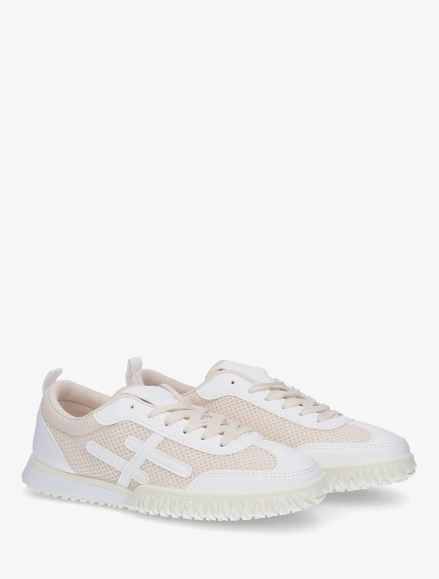 Sneakers van twee materialen met fantasiebanden - Wit - Image 4