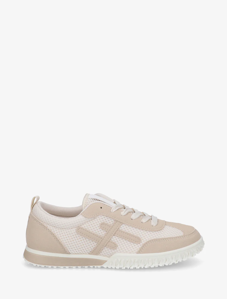Sneakers van twee materialen met fantasiebanden - Beige
