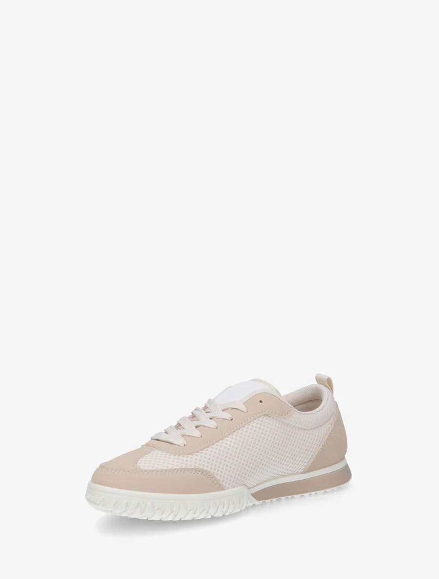Sneakers van twee materialen met fantasiebanden - Beige - Image 3