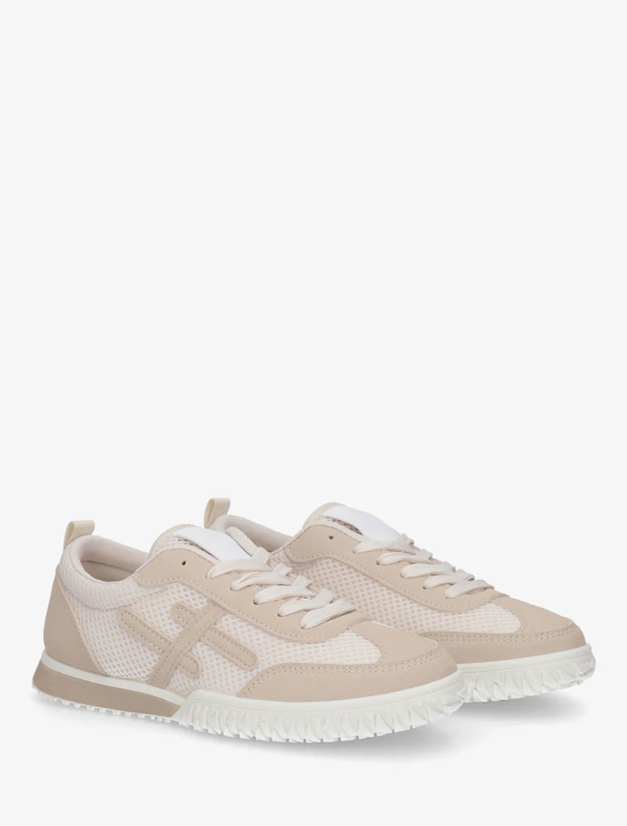 Sneakers van twee materialen met fantasiebanden - Beige - Image 4