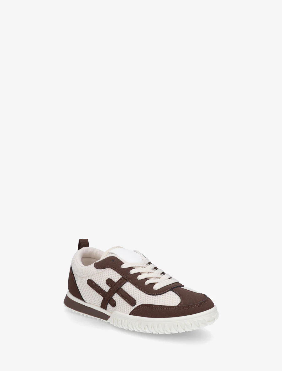 Sneakers van twee materialen met fantasiebanden - Bruin - Image 2