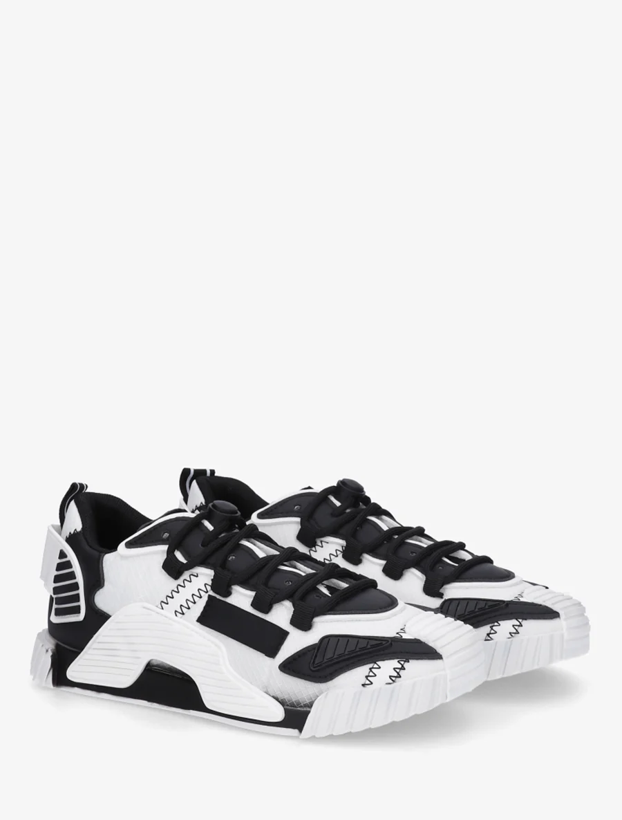 Sneakers van twee materialen met gestileerde inzetstukken - Zwart - Image 4