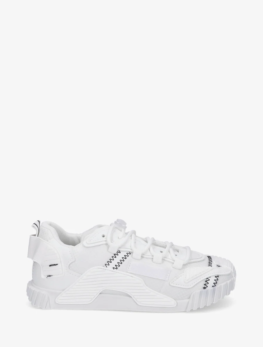 Sneakers van twee materialen met gestileerde inzetstukken - Wit