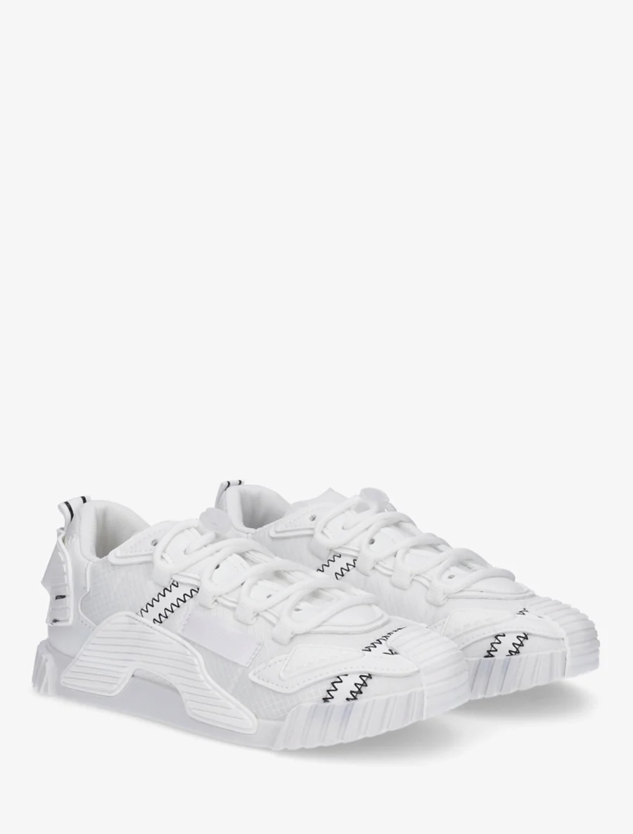 Sneakers van twee materialen met gestileerde inzetstukken - Wit - Image 4
