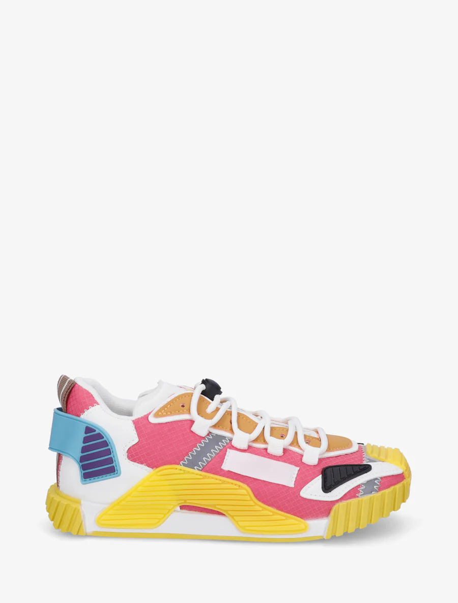Sneakers van twee materialen met gestileerde inzetstukken - Geel