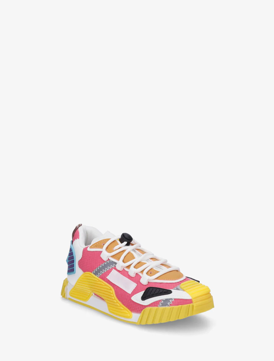 Sneakers van twee materialen met gestileerde inzetstukken - Geel - Image 2