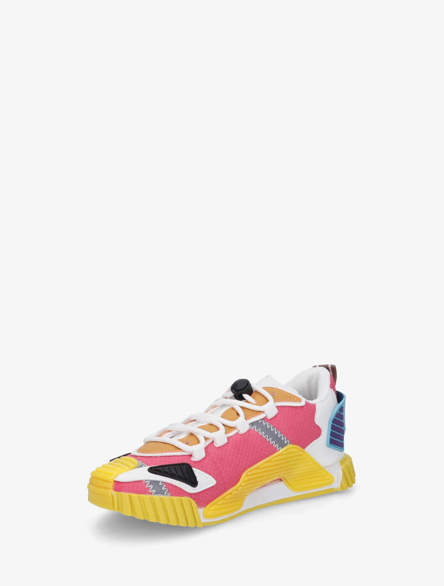 Sneakers van twee materialen met gestileerde inzetstukken - Geel - Image 3
