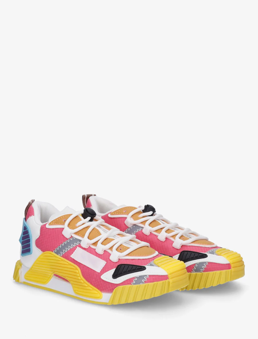 Sneakers van twee materialen met gestileerde inzetstukken - Geel - Image 4