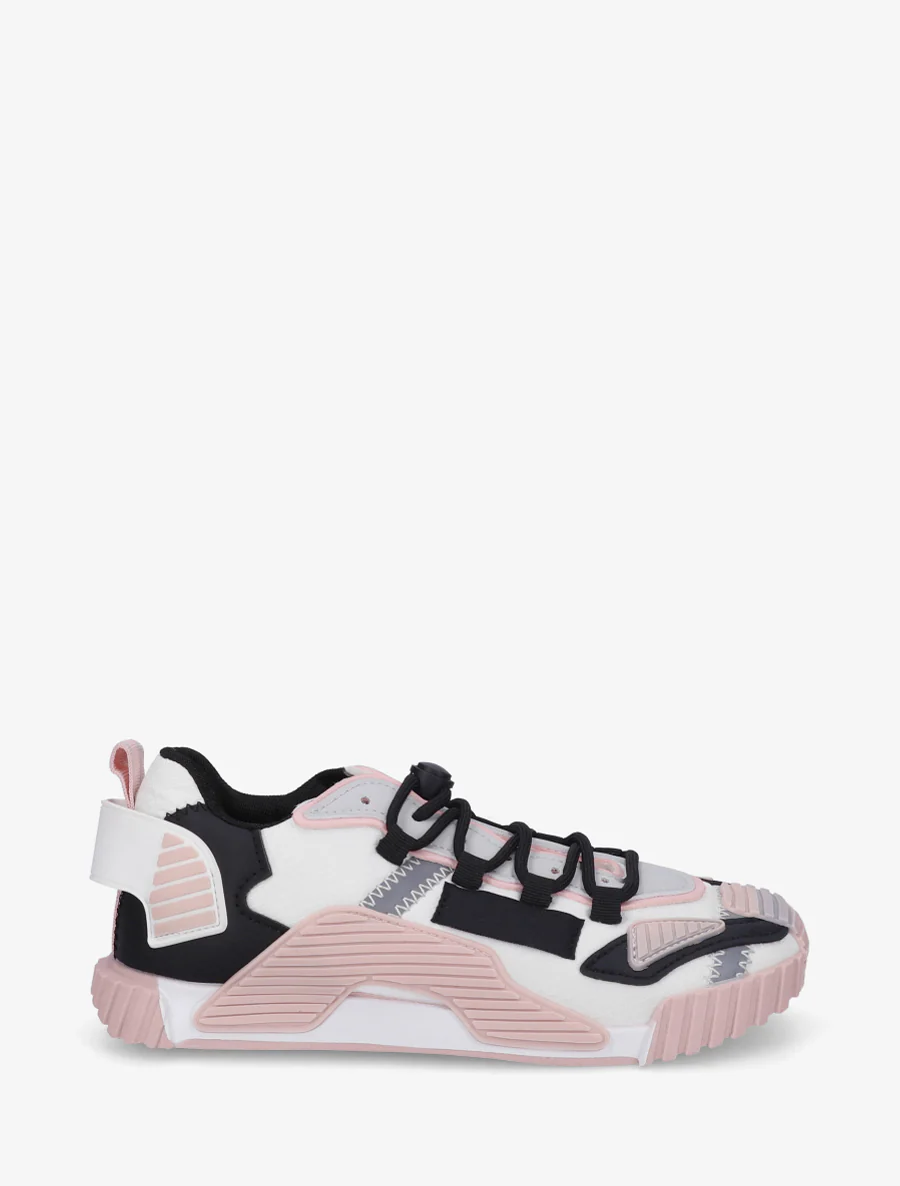 Sneakers van twee materialen met gestileerde inzetstukken - Roos