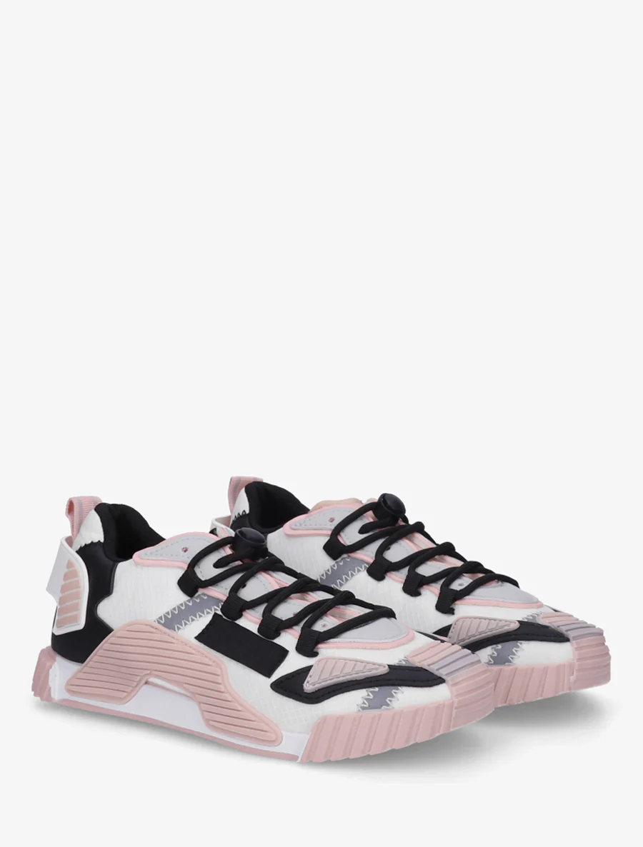 Sneakers van twee materialen met gestileerde inzetstukken - Roos - Image 4