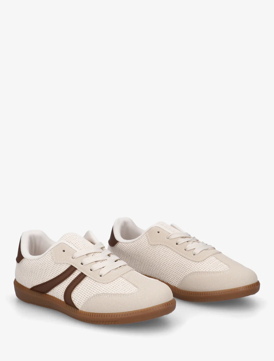 Sneakers van twee materialen met rubberen zool - Beige - Image 4