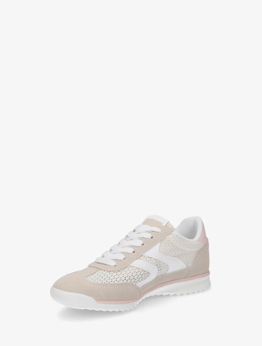 Sneakers van twee materialen met zigzag-inzetten - Beige - Image 3