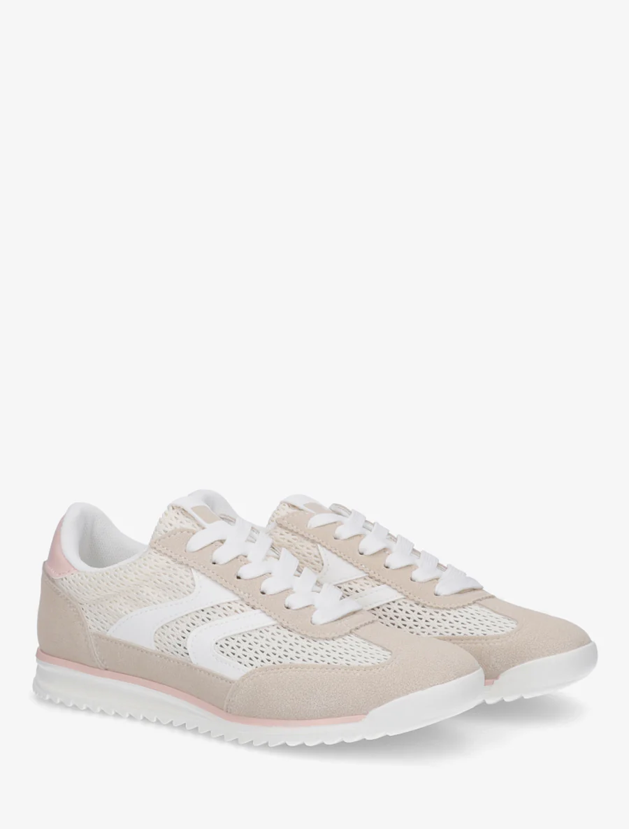 Sneakers van twee materialen met zigzag-inzetten - Beige - Image 4