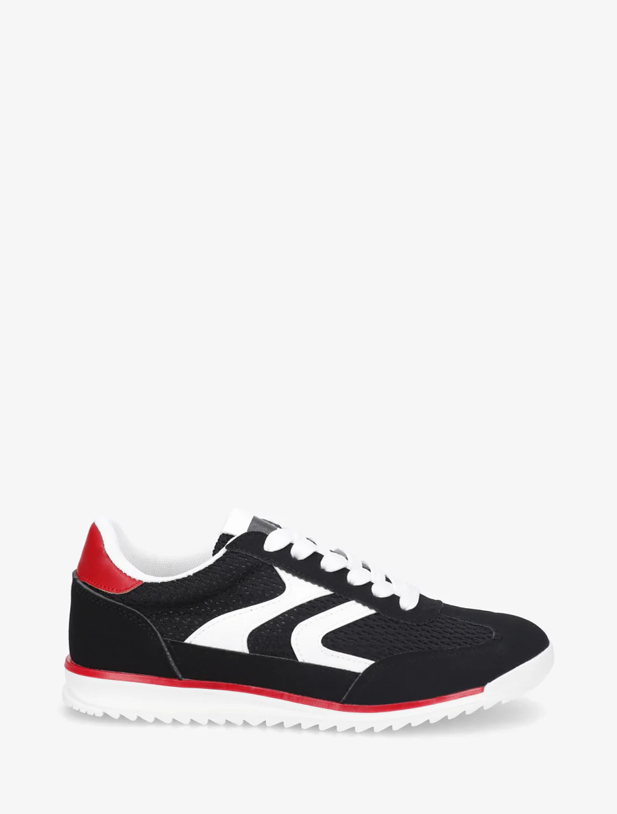 Sneakers van twee materialen met zigzag-inzetten - Zwart