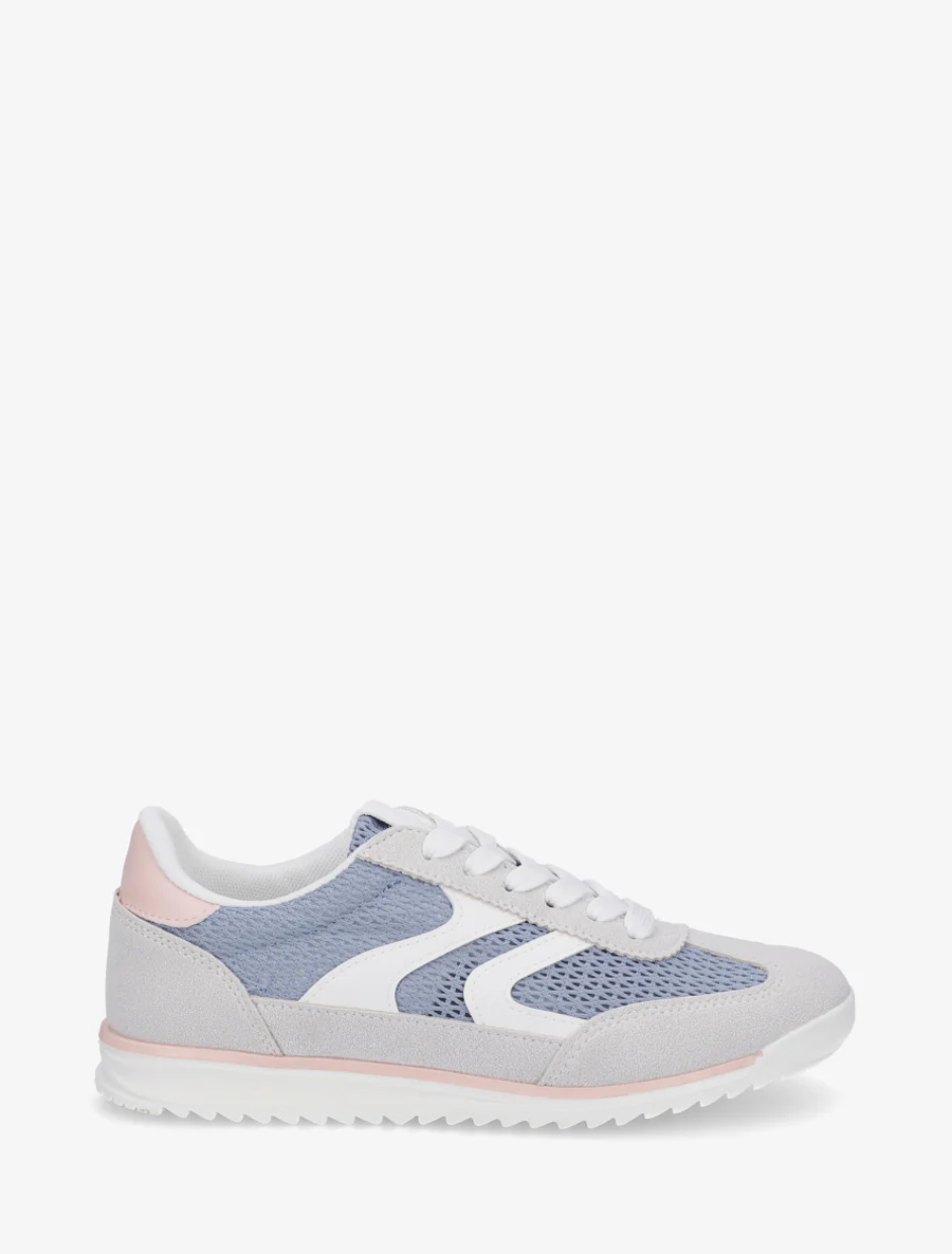Sneakers van twee materialen met zigzag-inzetten - Lichtblauw