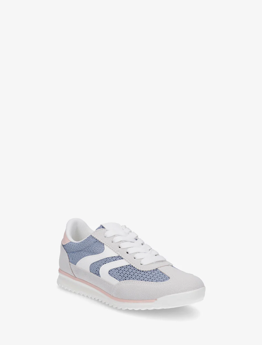 Sneakers van twee materialen met zigzag-inzetten - Lichtblauw - Image 2