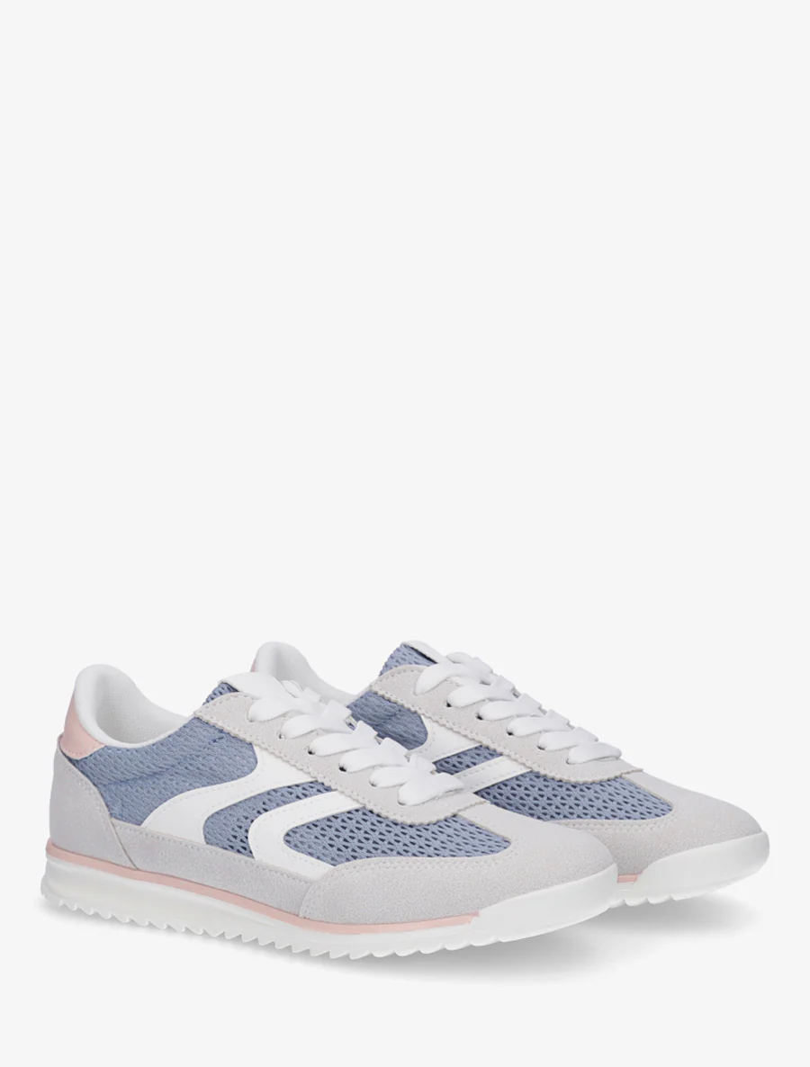 Sneakers van twee materialen met zigzag-inzetten - Lichtblauw - Image 4