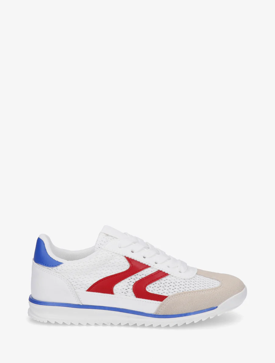 Sneakers van twee materialen met zigzag-inzetten - Wit/rood