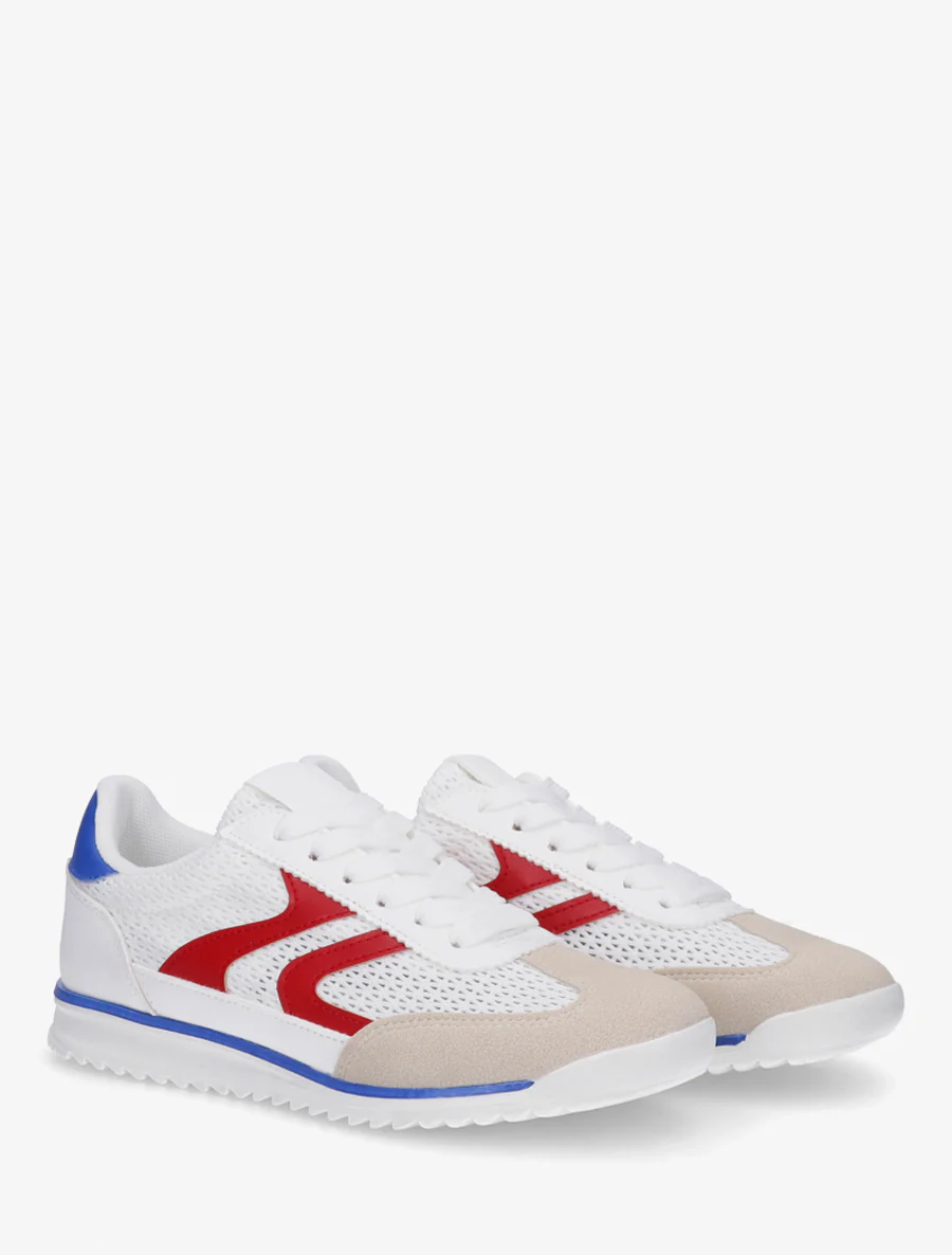 Sneakers van twee materialen met zigzag-inzetten - Wit/rood - Image 4