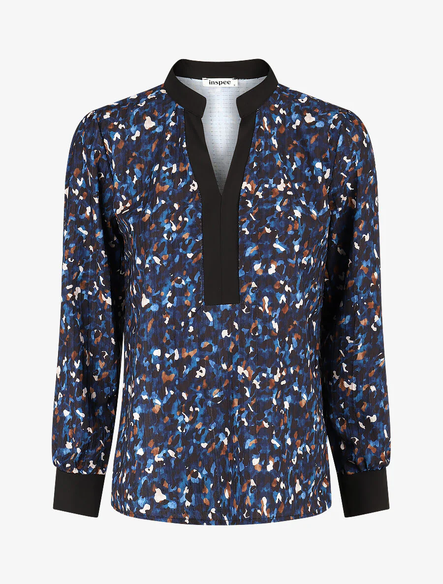 Soepele blouse met abstracte print - Marineblauw