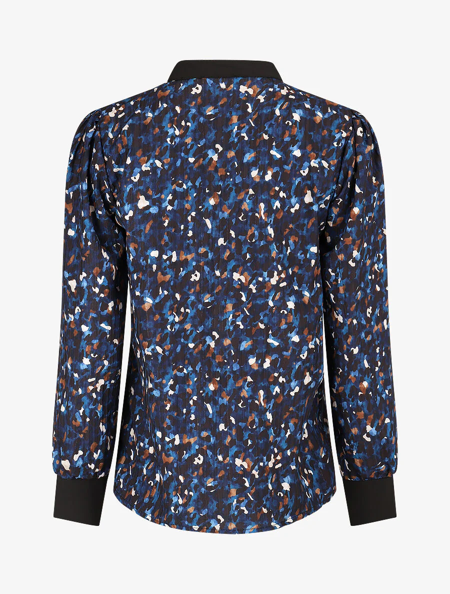 Soepele blouse met abstracte print - Marineblauw - Image 2