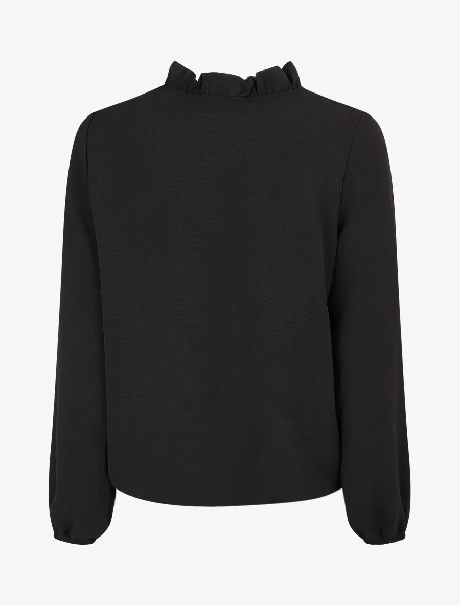 Soepele blouse met geborduurde V-hals - Zwart - Image 2