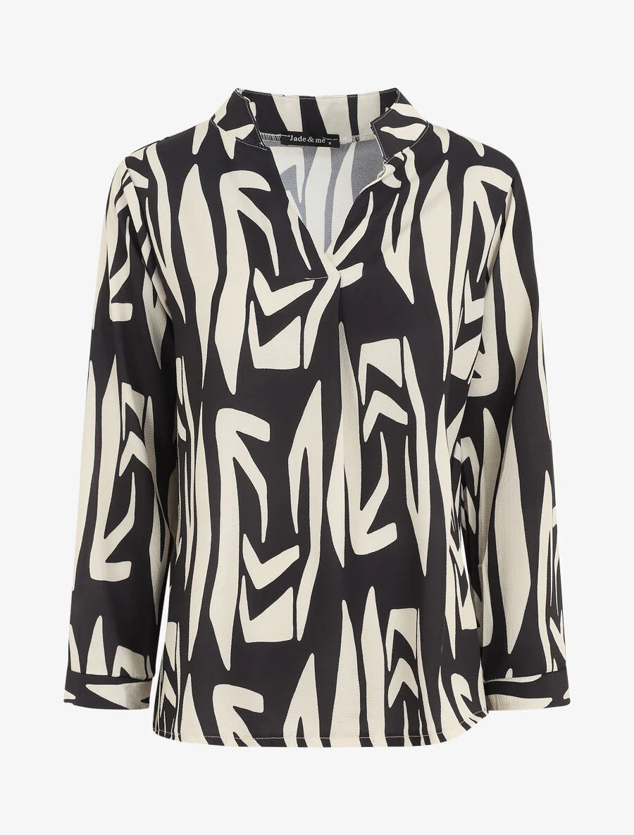 Soepele blouse met grafische print - zwart