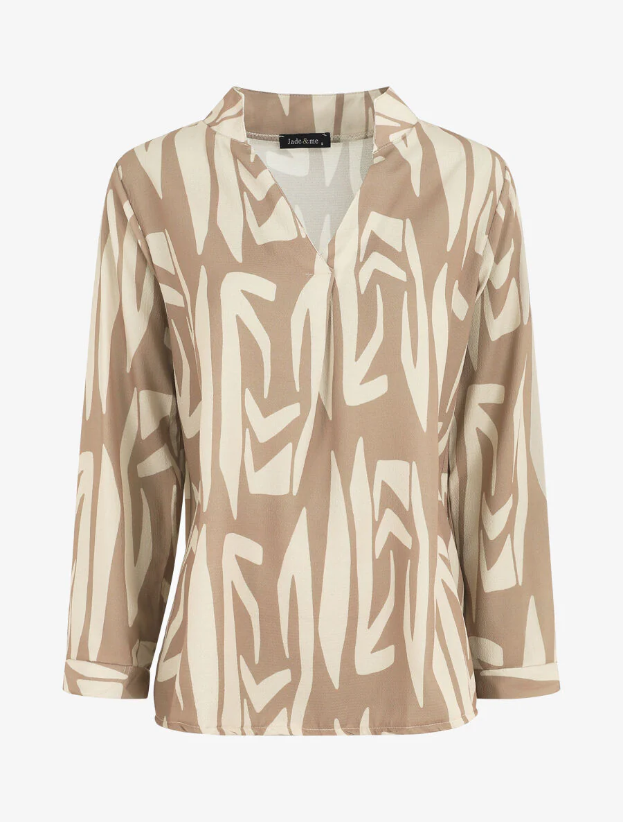 Soepele blouse met grafische print - beige