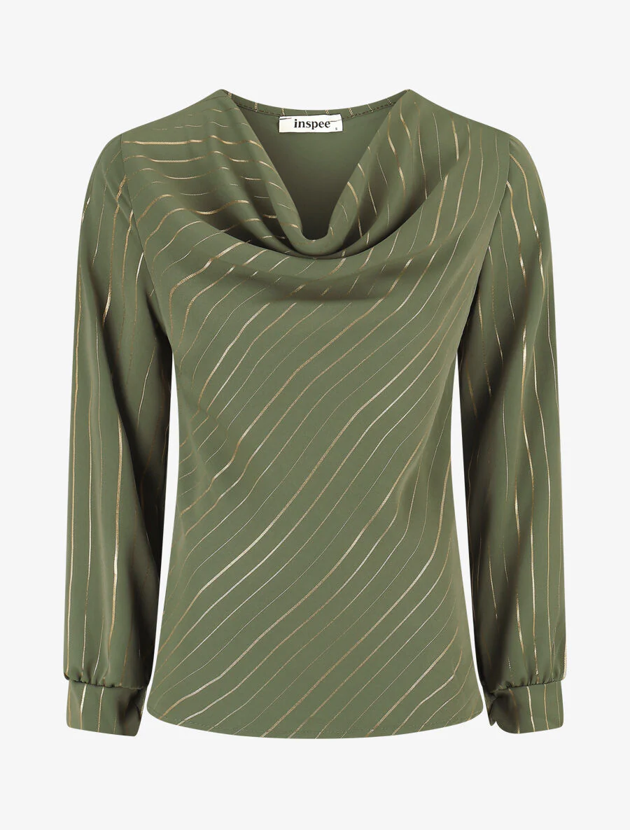 Soepele blouse met iriserende strepen - Kakigroen