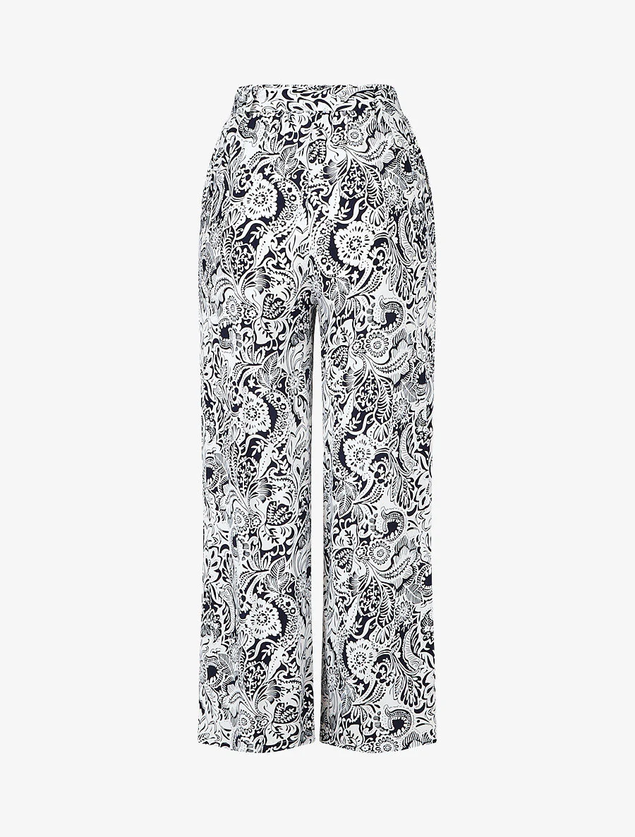 Soepele broek met gebladerteprint - Donkerblauw - Image 2