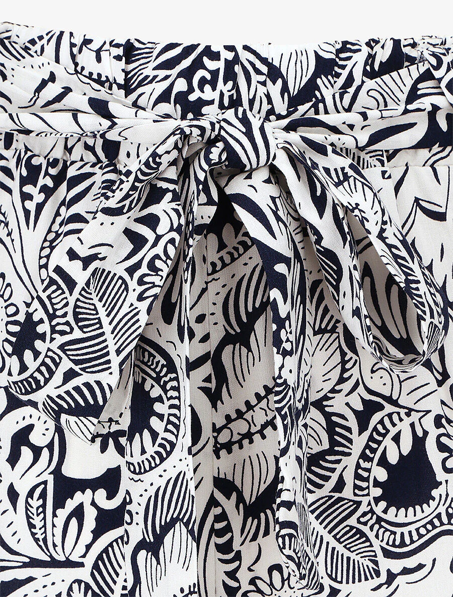 Soepele broek met gebladerteprint - Donkerblauw - Image 3