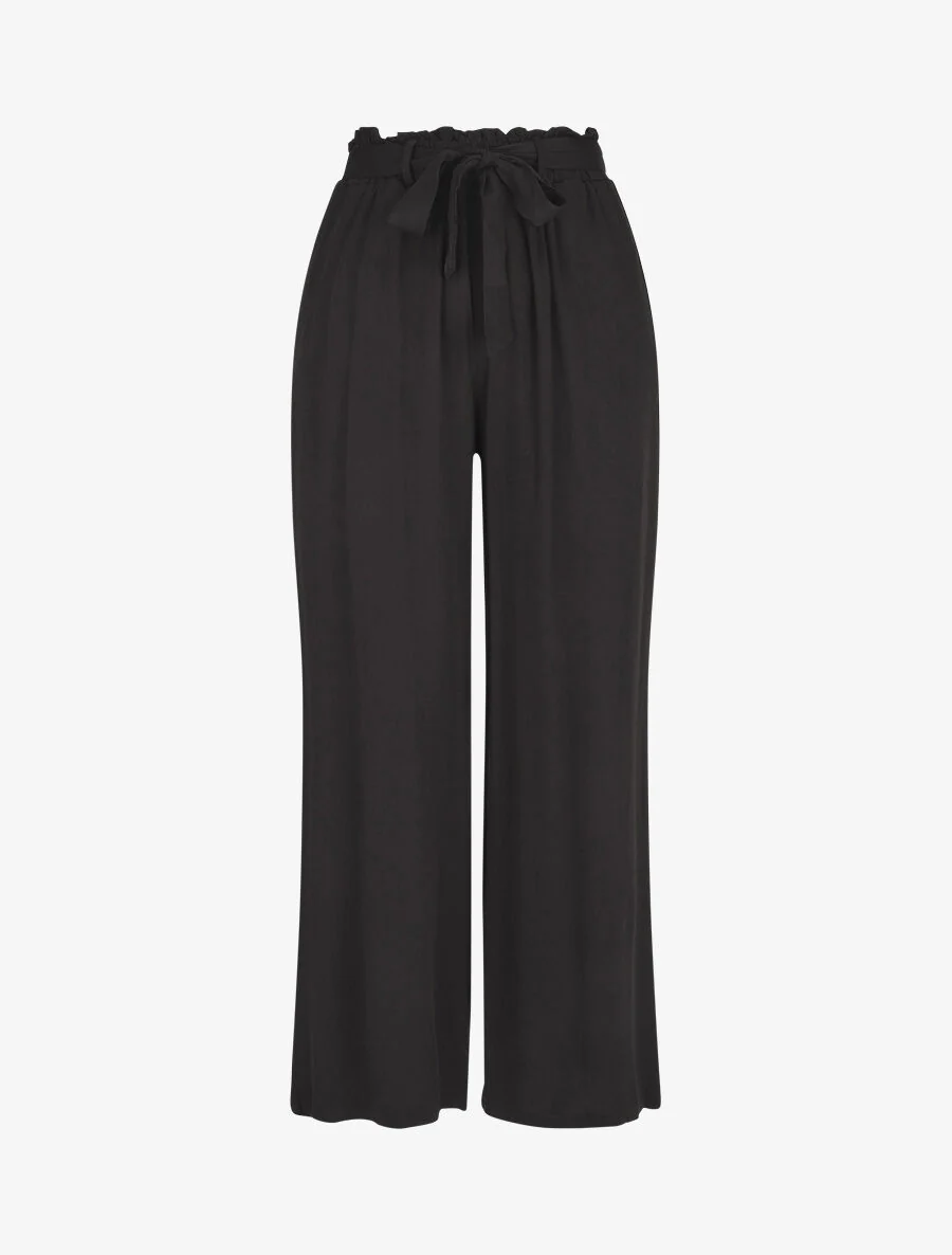 Soepele effen broek met elastische band - Zwart