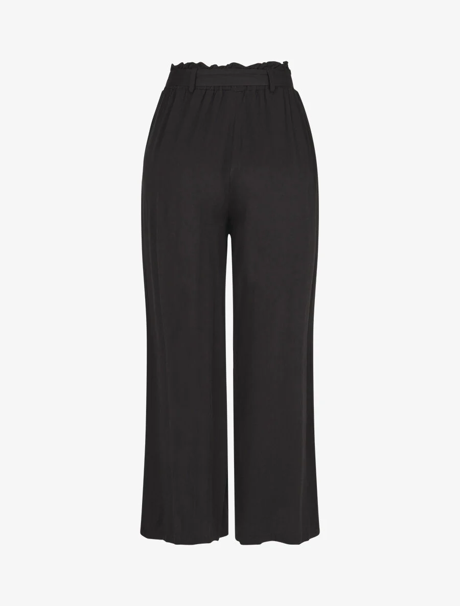 Soepele effen broek met elastische band - Zwart - Image 2