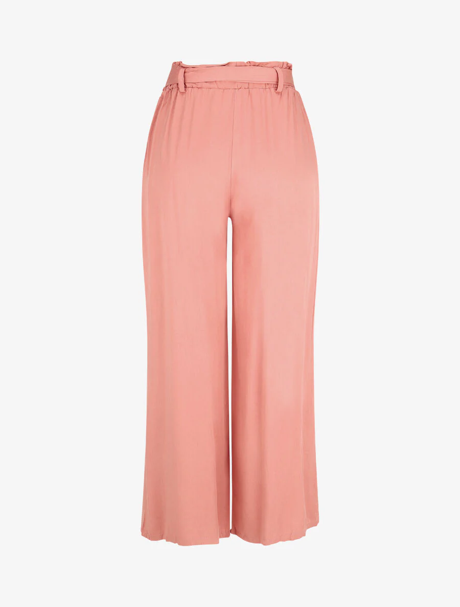 Soepele effen broek met elastische band - koraalroze - Image 2