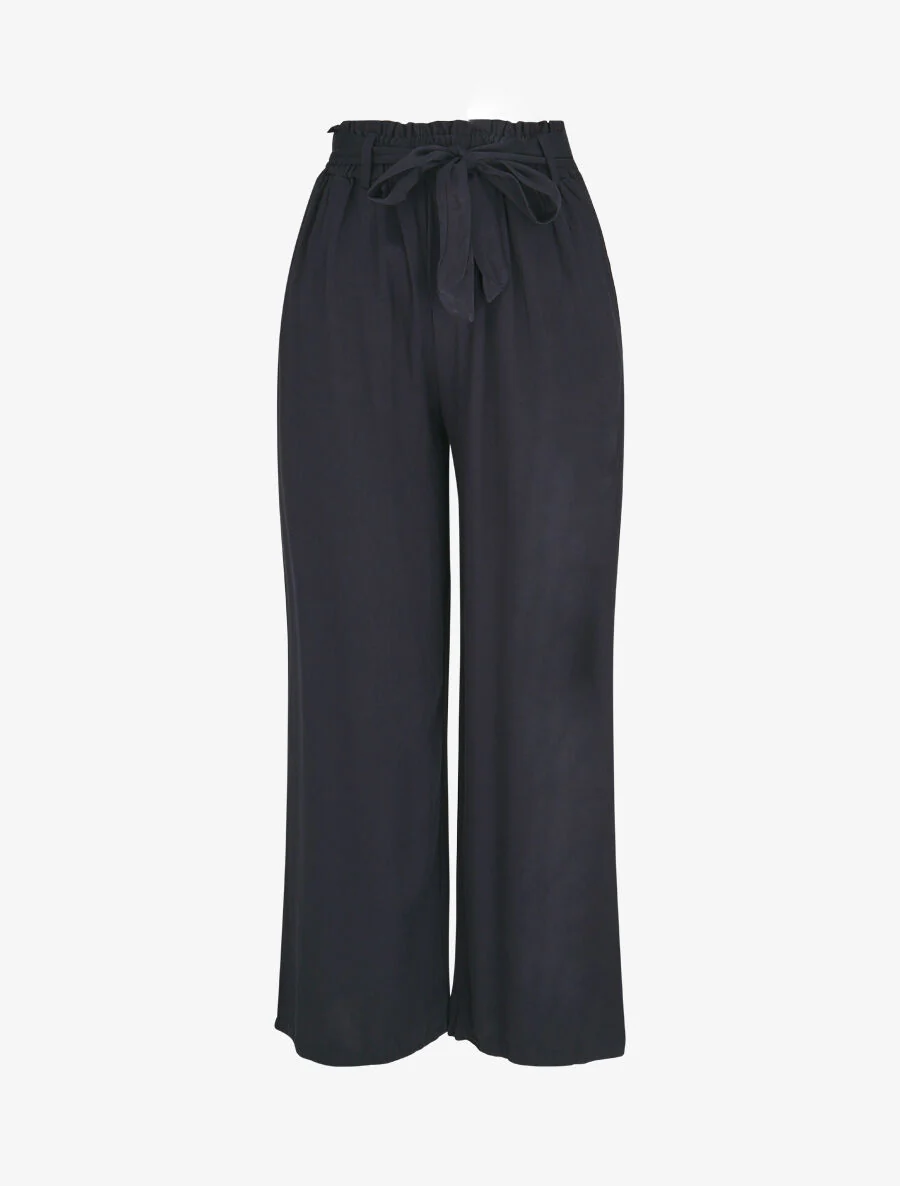 Soepele effen broek met elastische band - Marineblauw