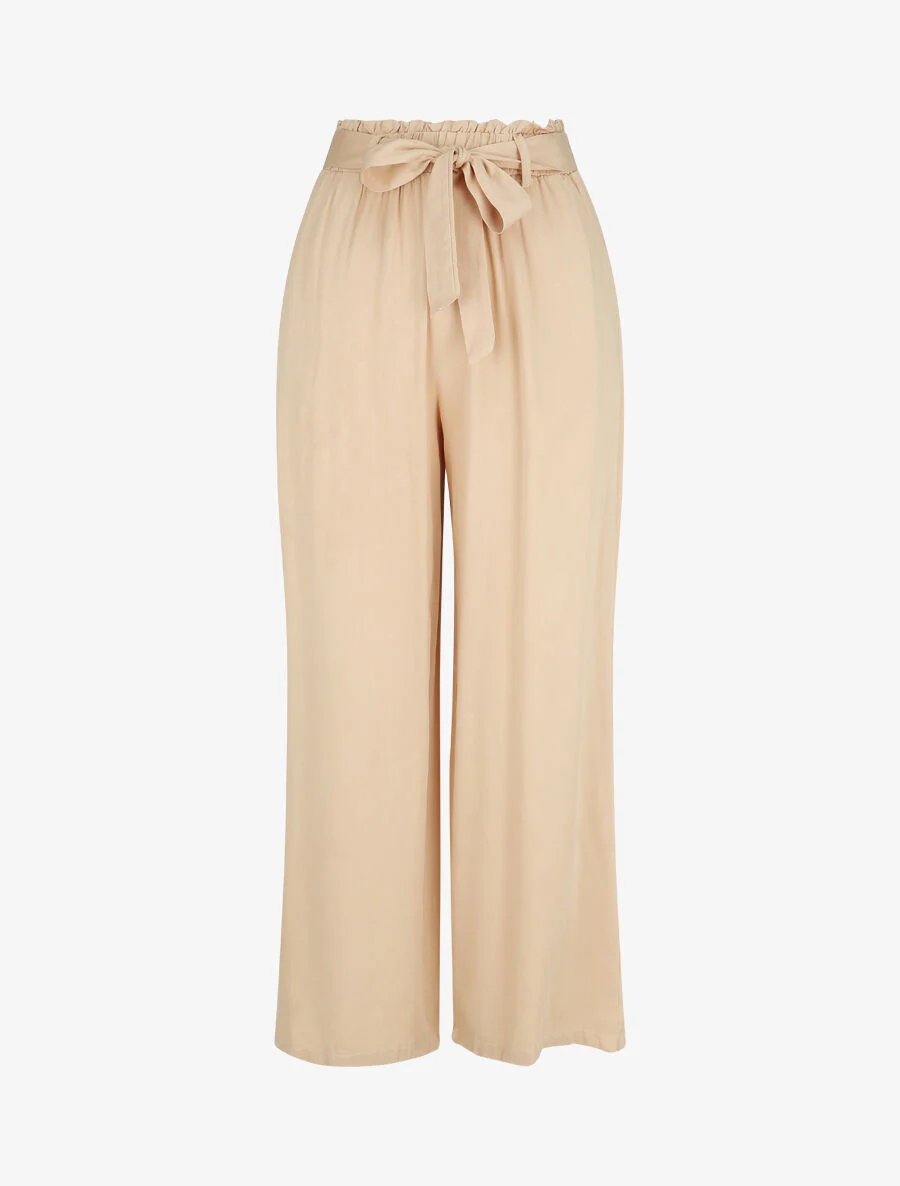 Soepele effen broek met elastische band - Beige