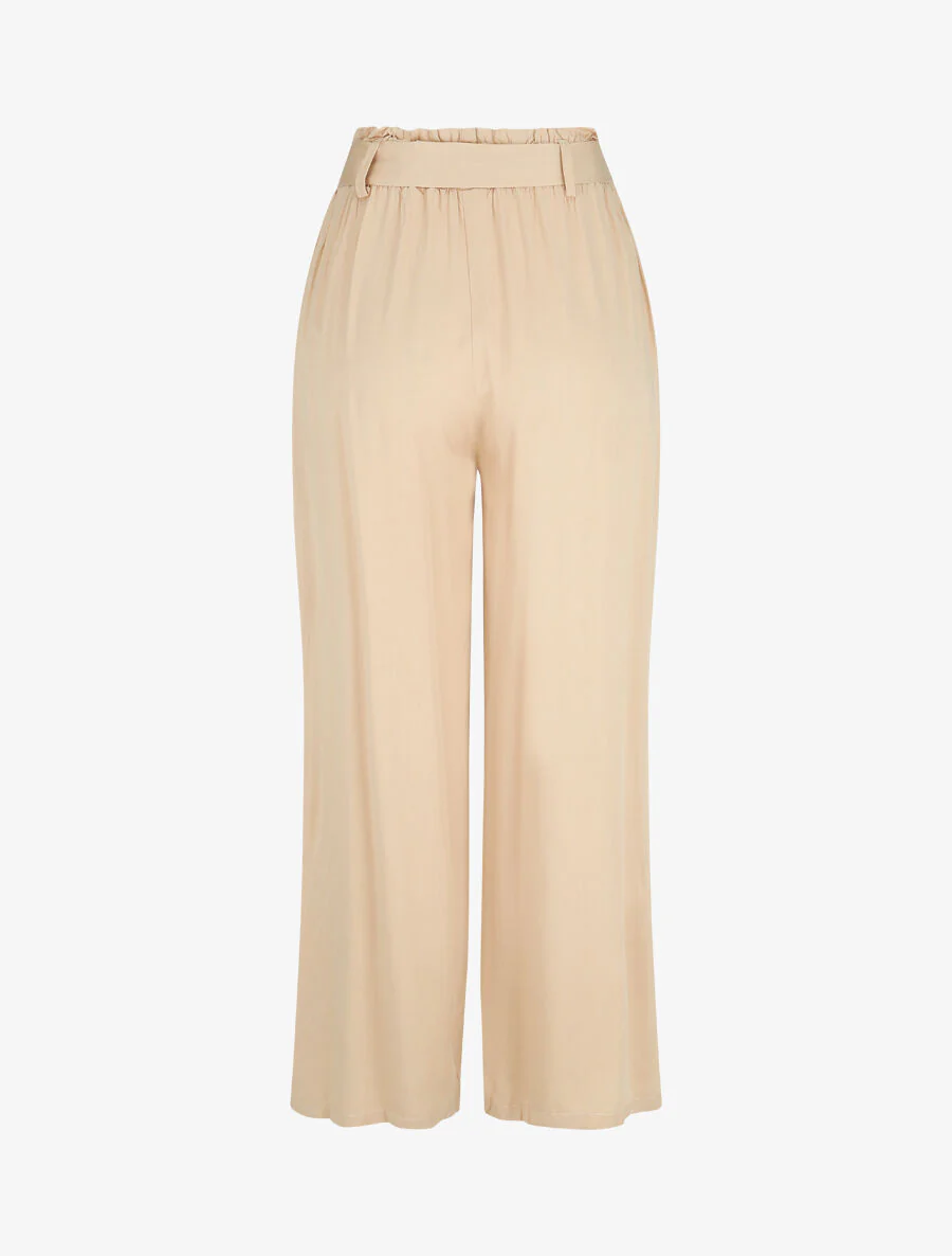 Soepele effen broek met elastische band - Beige - Image 2