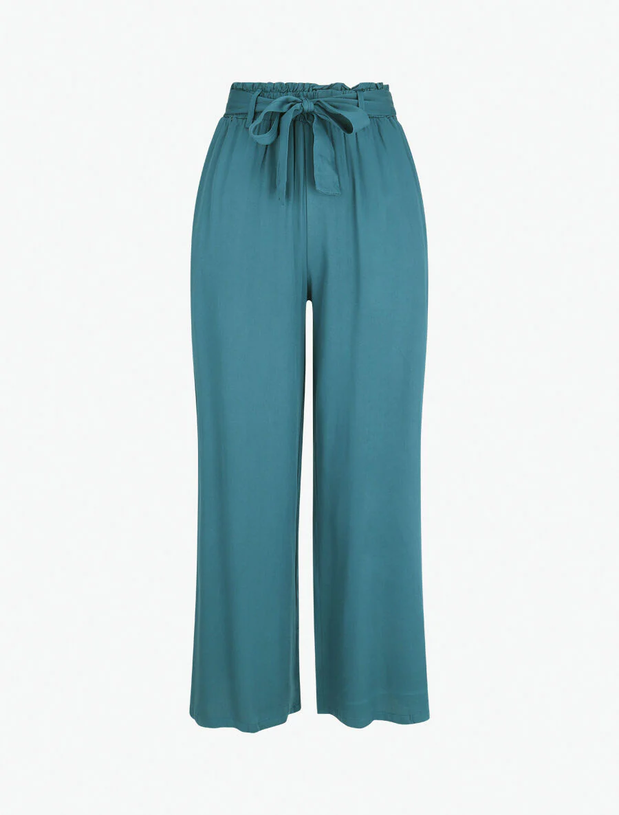Soepele effen broek met elastische band - Blauwgroen