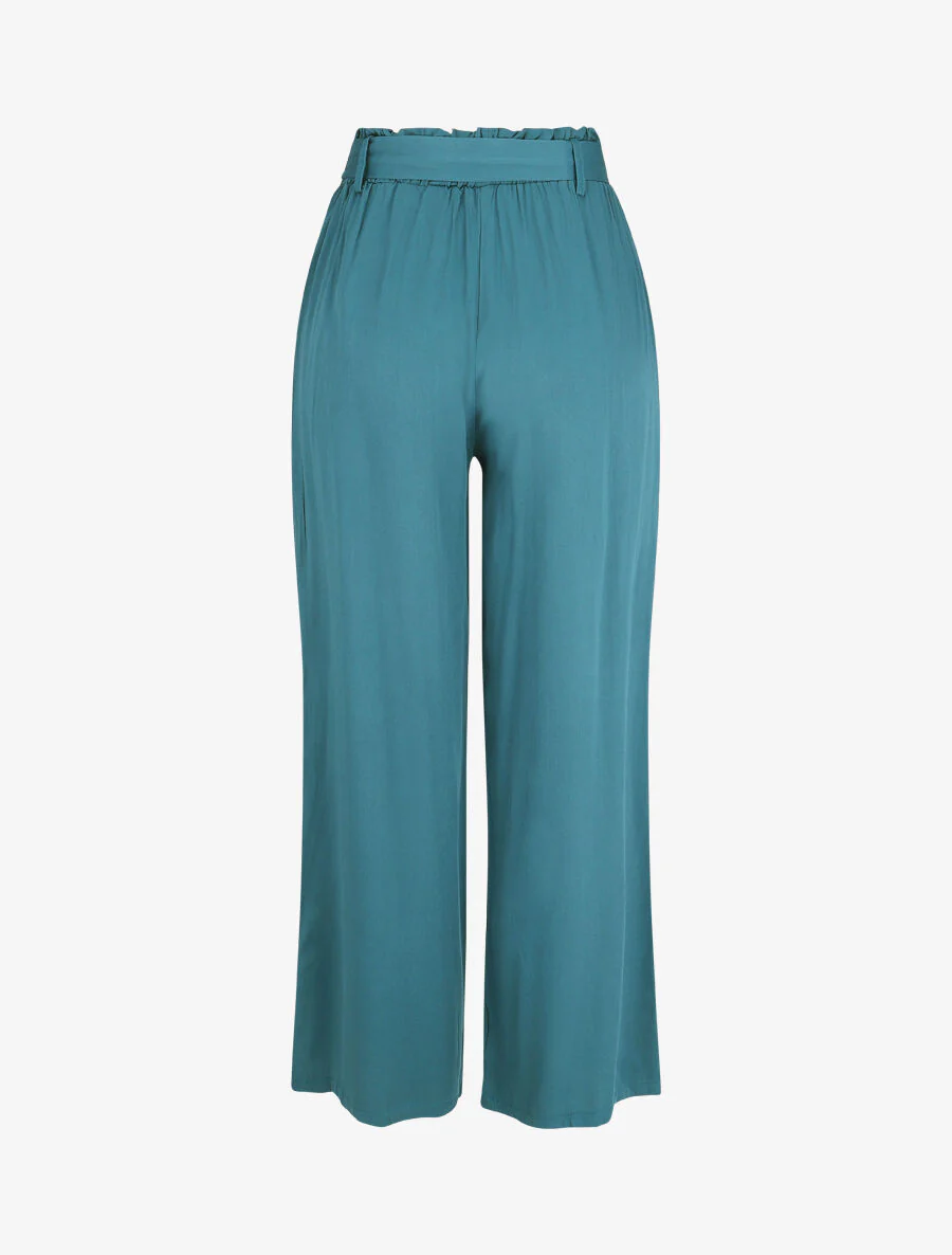 Soepele effen broek met elastische band - Blauwgroen - Image 2