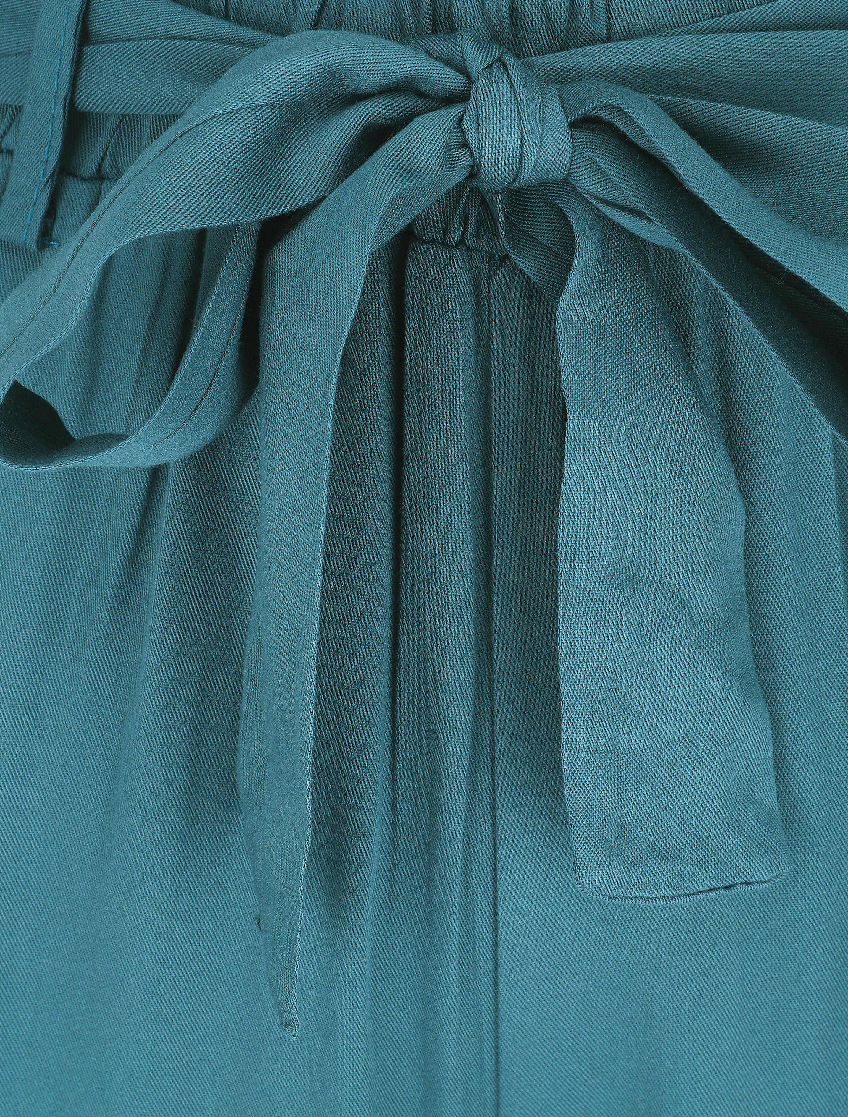 Soepele effen broek met elastische band - Blauwgroen - Image 3