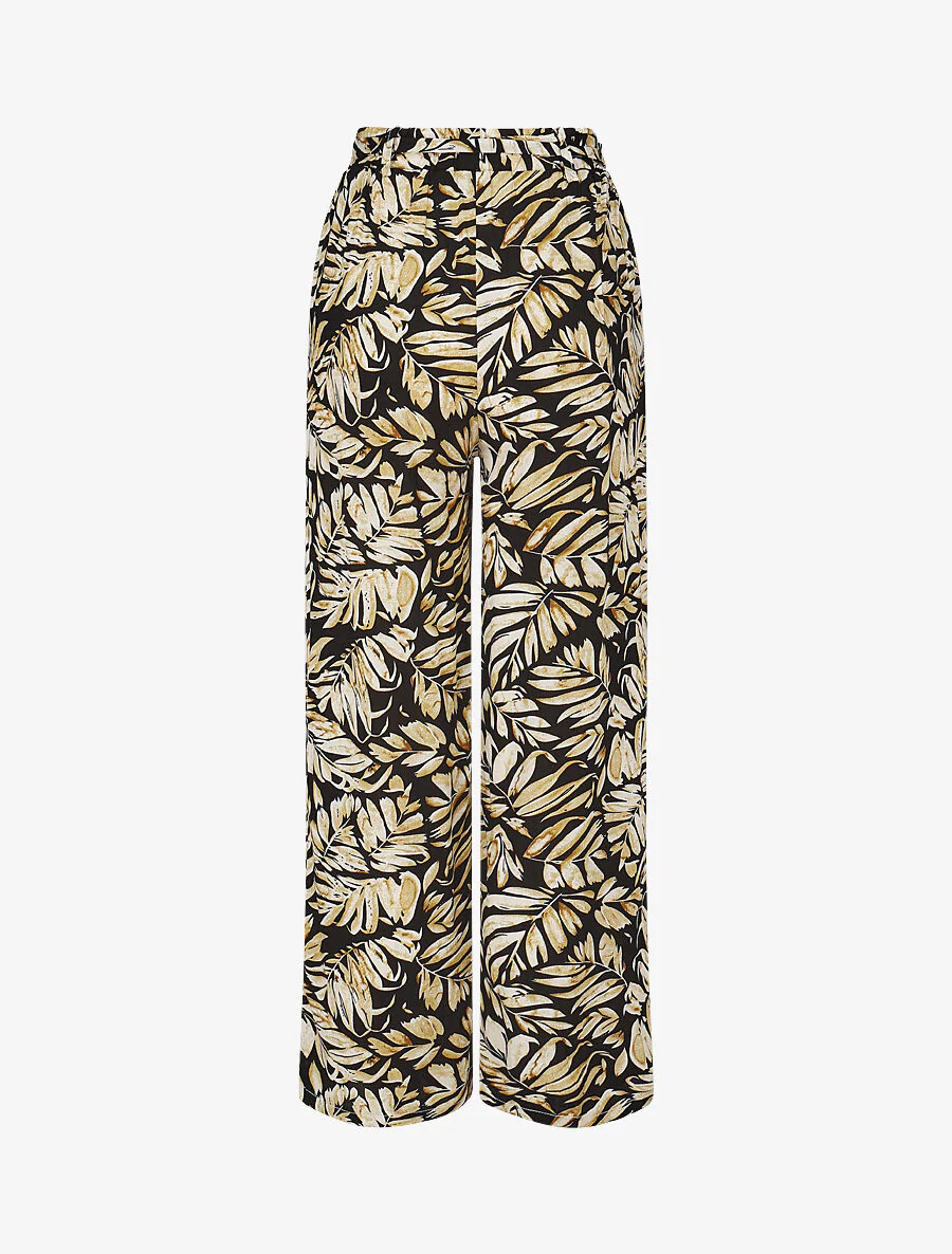 Soepele elastische broek met bladerenprint - Zwart - Image 2