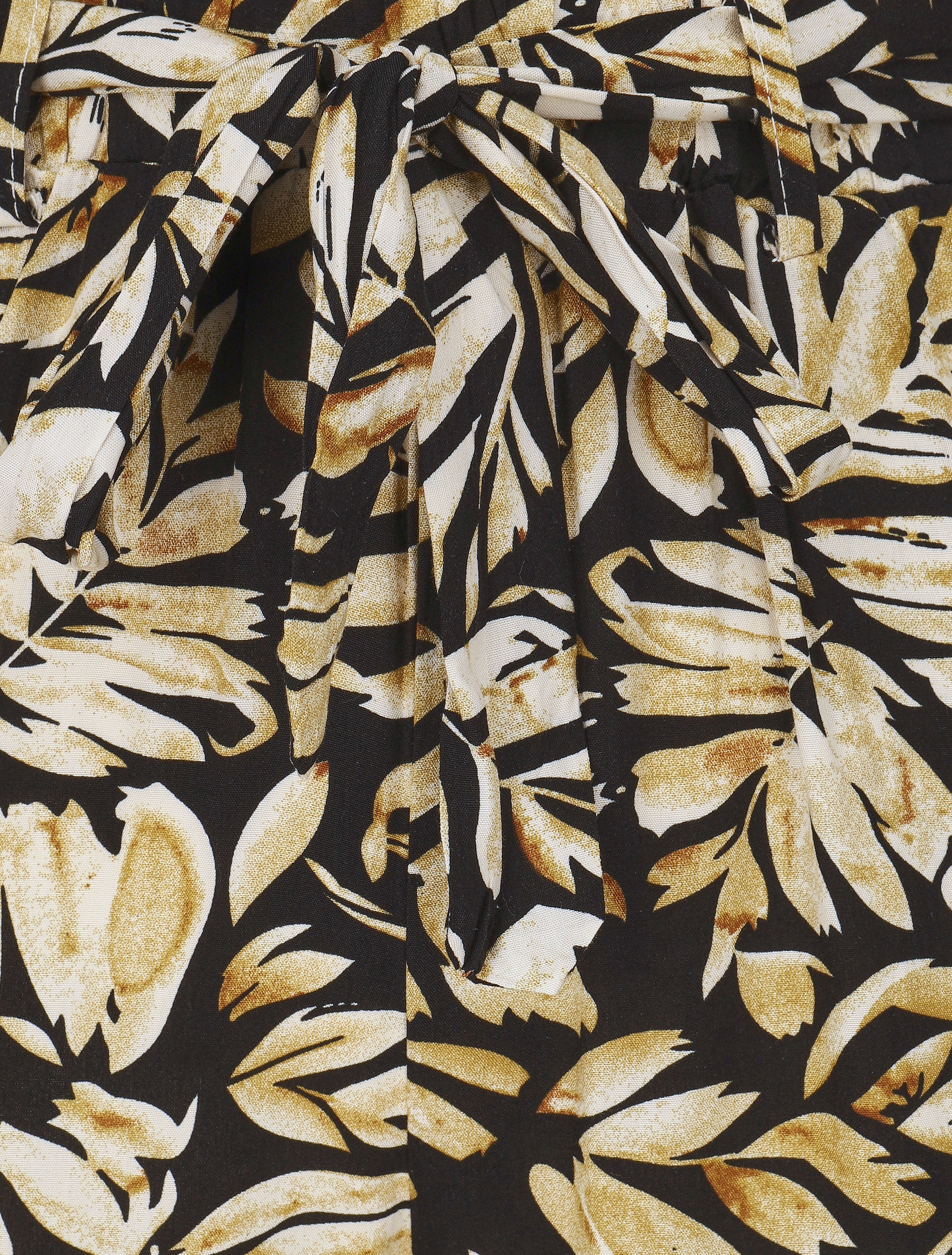 Soepele elastische broek met bladerenprint - Zwart - Image 3