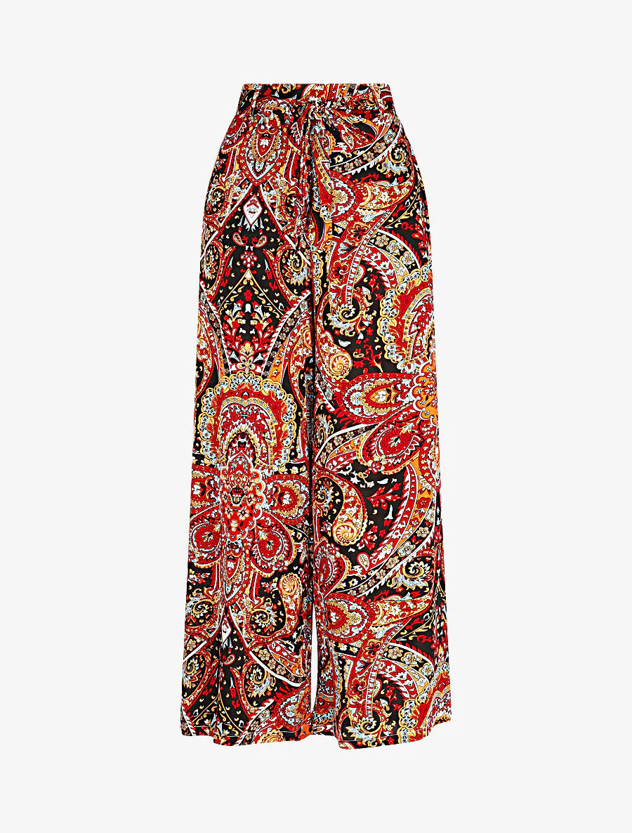 Soepele elastische broek met foulard-print - Zwart