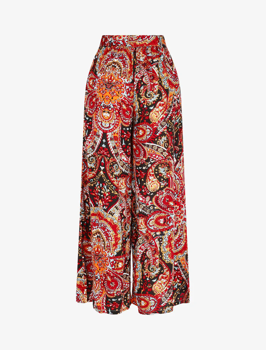 Soepele elastische broek met foulard-print - Zwart - Image 2