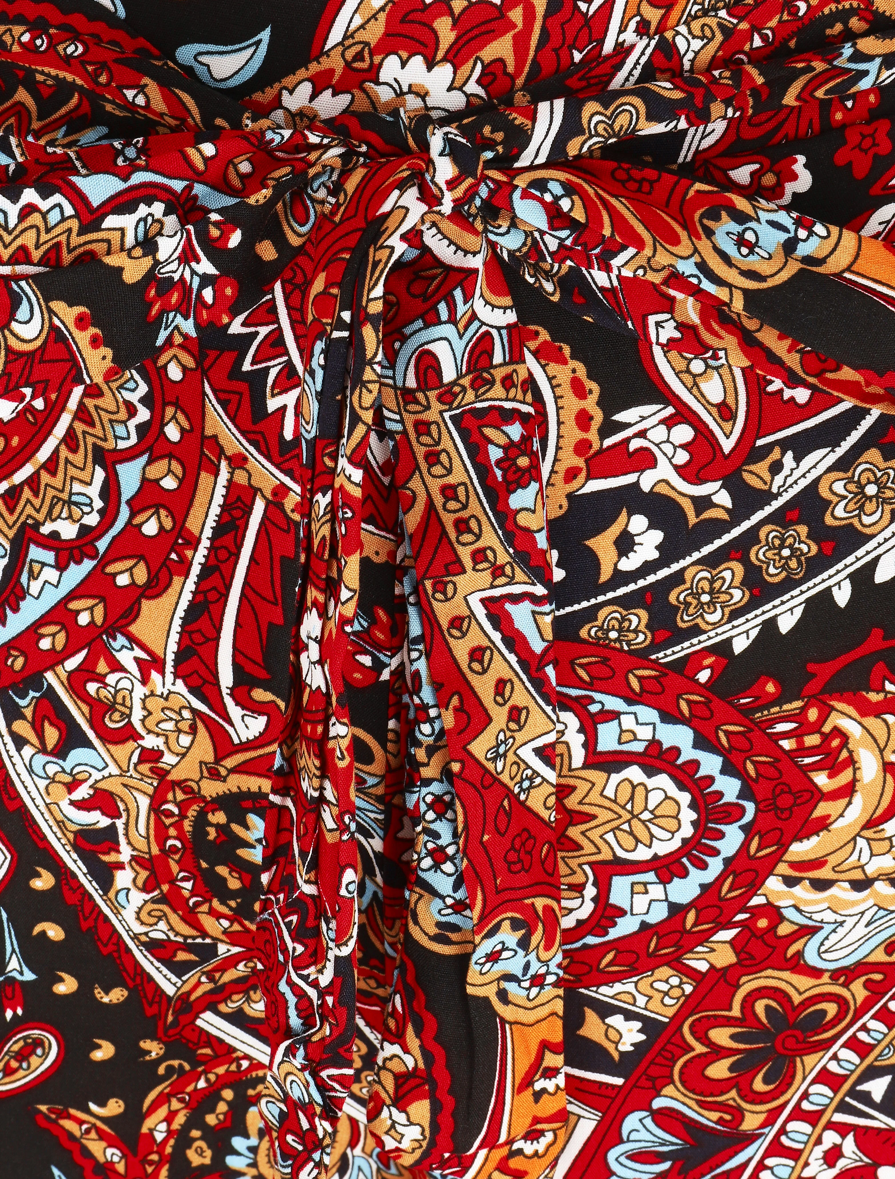 Soepele elastische broek met foulard-print - Zwart - Image 3