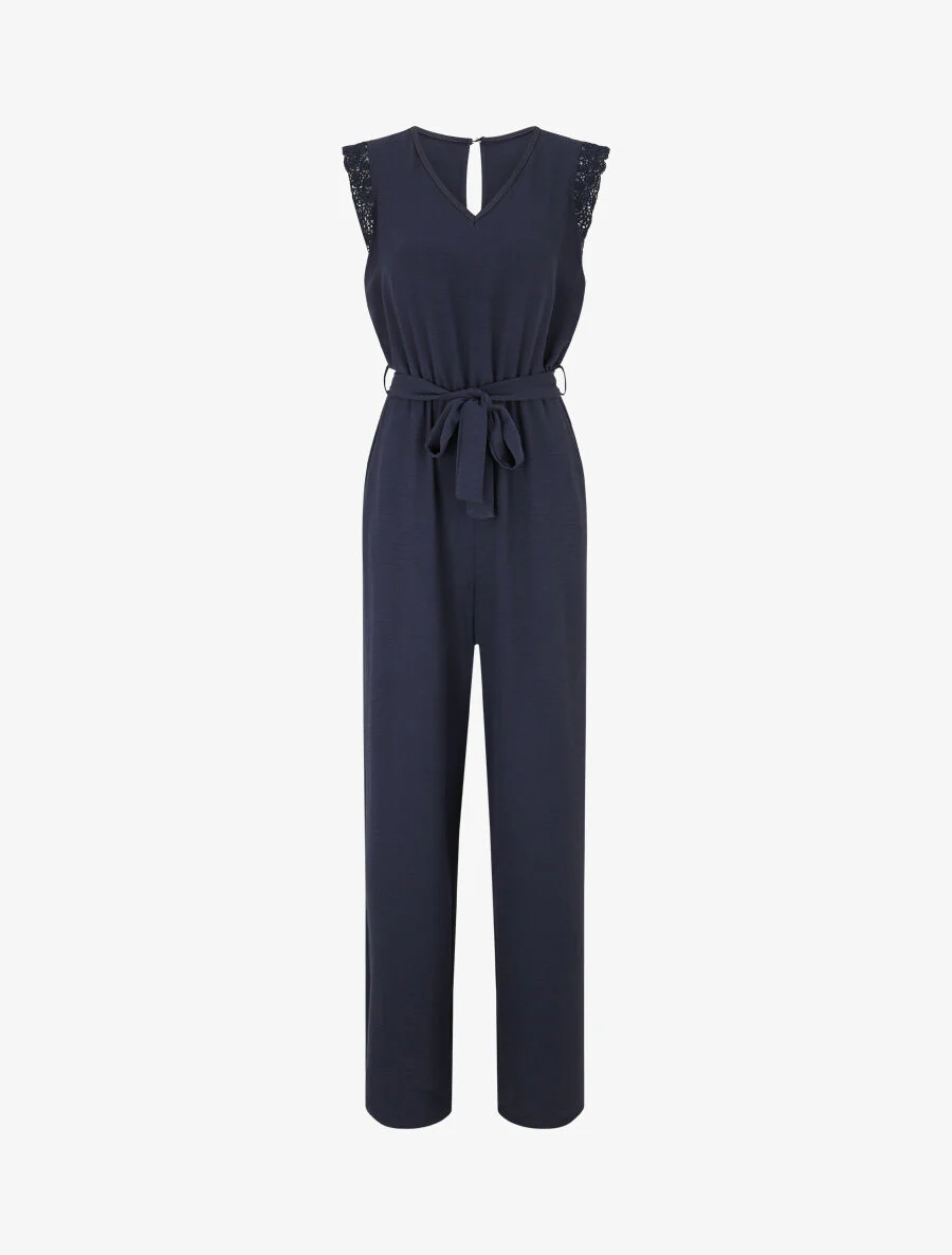 Soepele jumpsuit zonder mouwen met V-hals - Donkerblauw