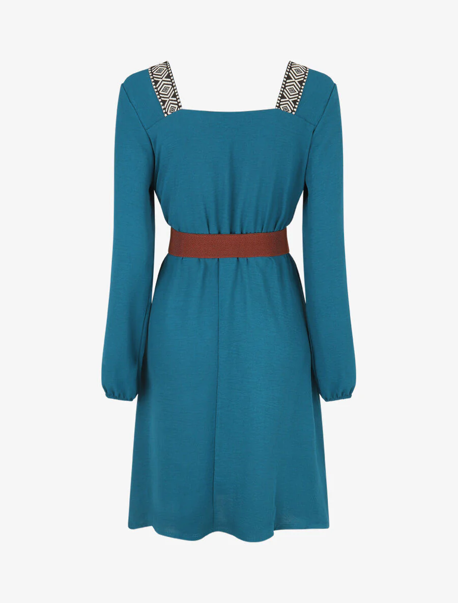 Soepele jurk met stijlvolle vierkante kraag - Olie blauw - Image 2